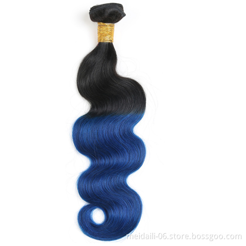 factory price 8a grade virgin brazilian hair 1b blue ombre body wave human hair bundles